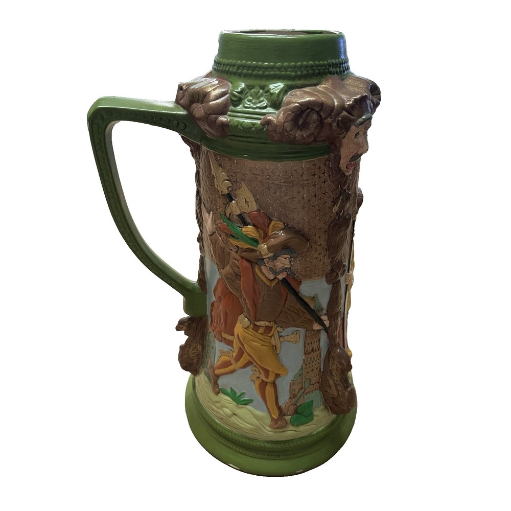 Vintage 15" Hand Painted Ceramic Beer Stein Renaissance Theme-Initialed & Dated